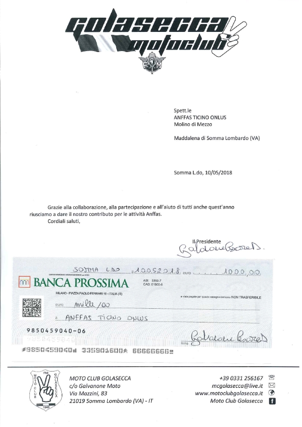 Lettera per la donazione ad Anffas Ticino